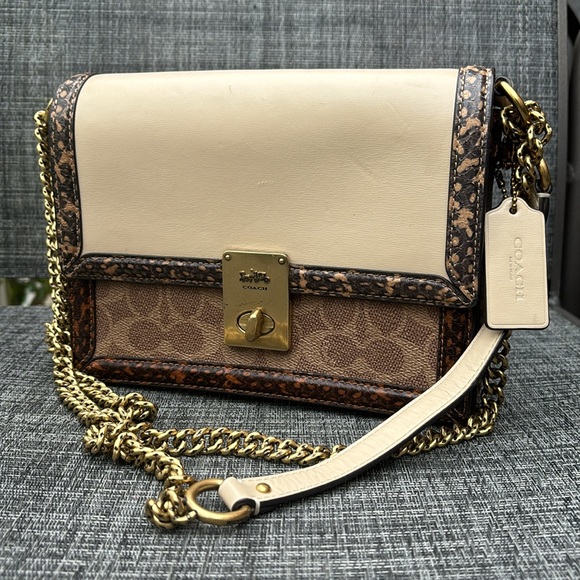 COACH Hutton Shoulder Bag In Signature Canvas With Snakeskin Detail - Picture 13 of 14